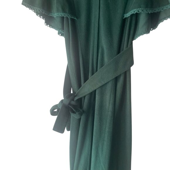 Vintage 1960s-70s Green Women's Size 7 V Neck Babydoll Tie Maxi Dress - Picture 6 of 8